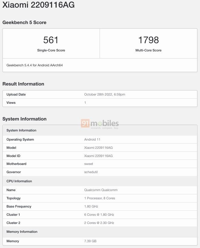 Redmi Note 11 Pro 2023 Geekbench specyfikacja techniczna