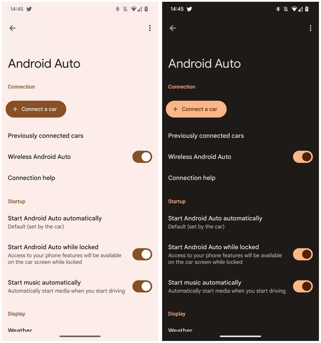 Android Auto ustawienia dark mode Material You