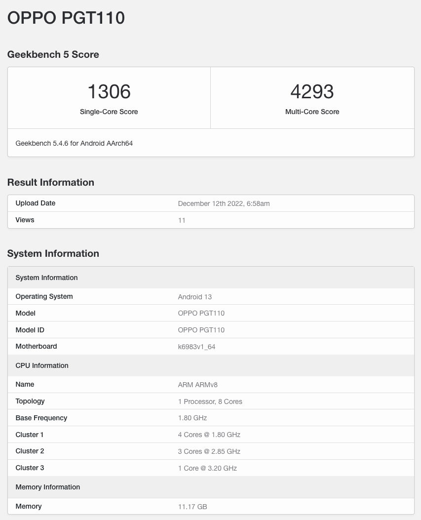 składany smartfon Oppo Find N2 Flip Geekbench specyfikacja