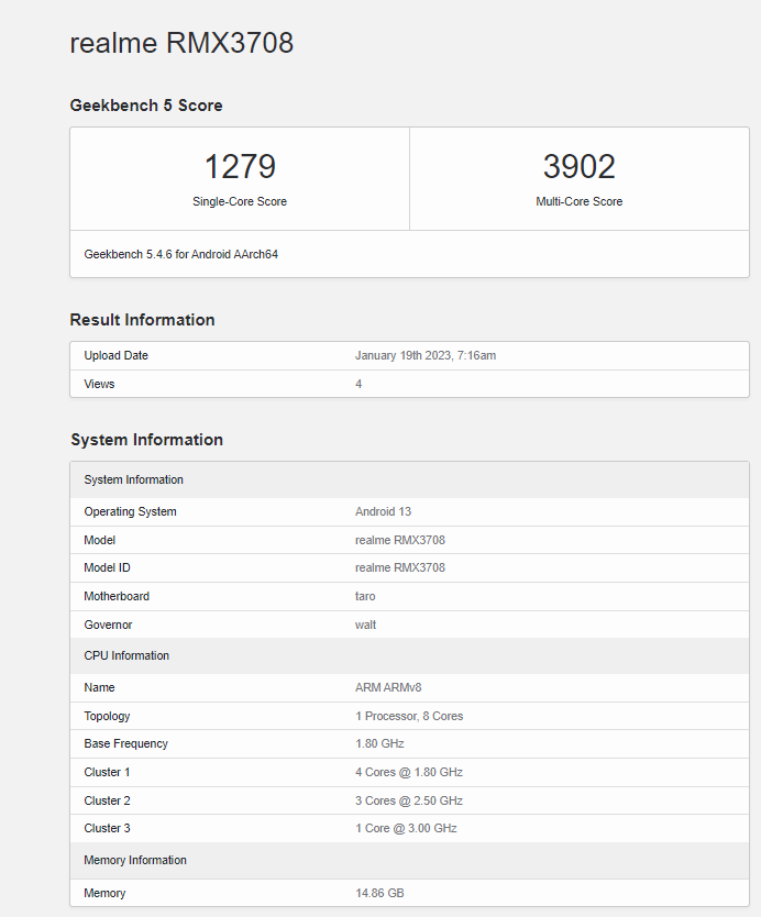 Realme GT Neo 5 Geekbench