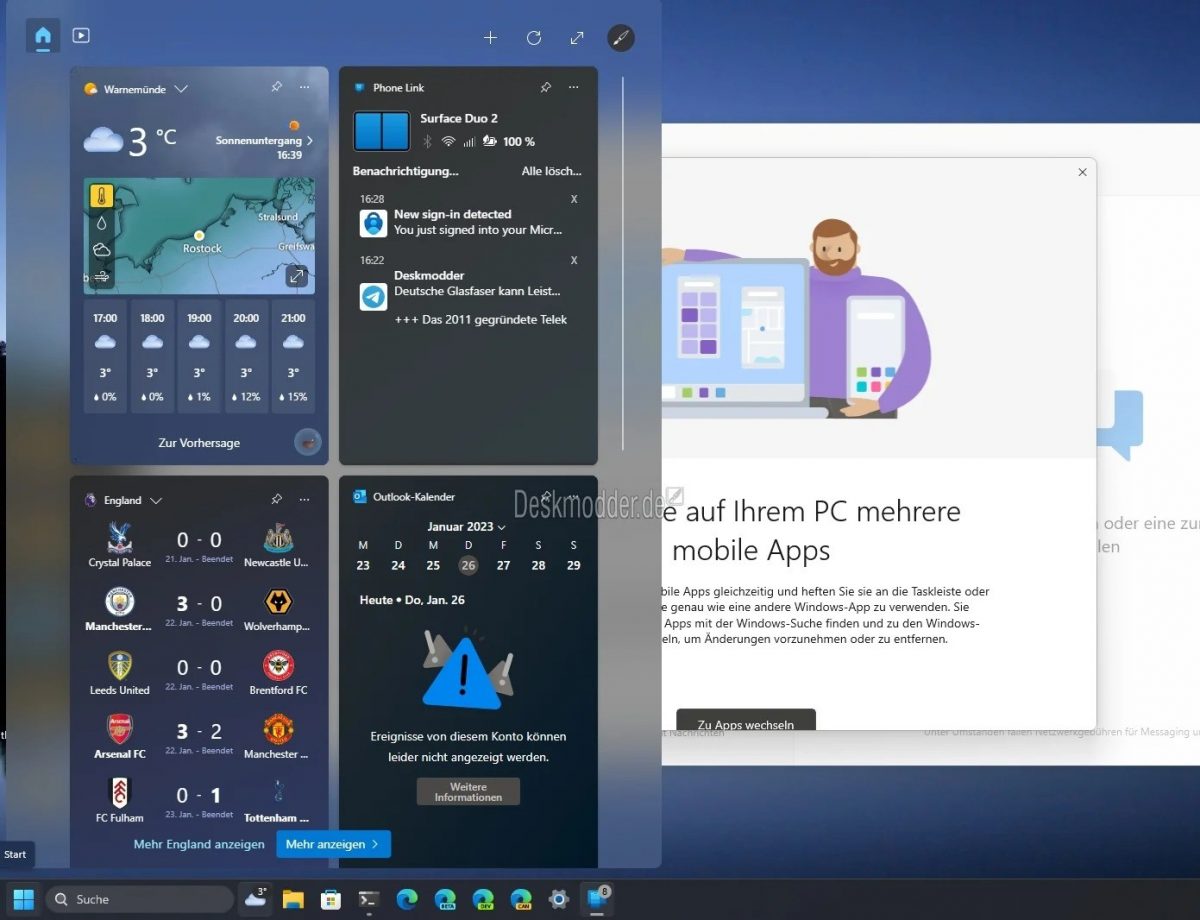 Windows 11 nowy widżet Phone Link