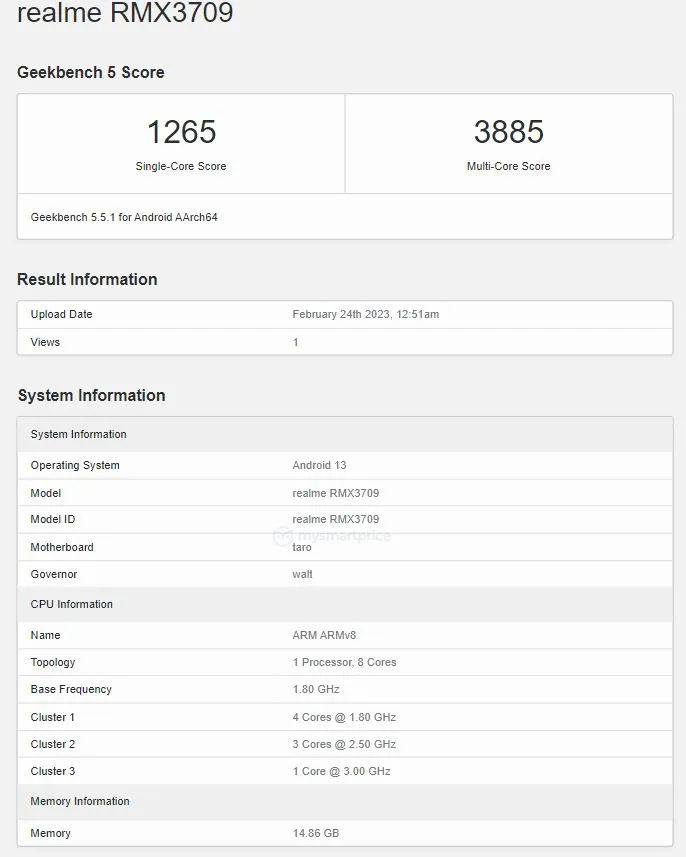 Realme GT 3 Geekbench specyfikacja