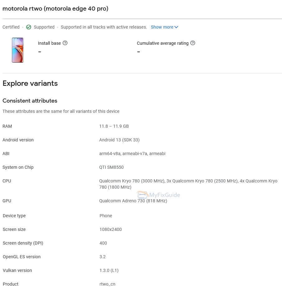 Motorola Edge 40 Pro cena specyfikacja techniczna Google Play Console