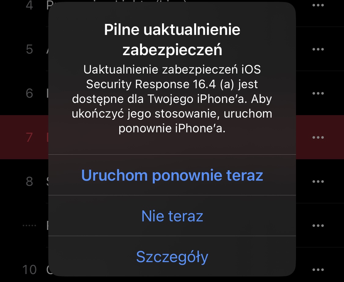 iOS 16.4 beta pilne uaktualnienie zabezpieczeń Apple