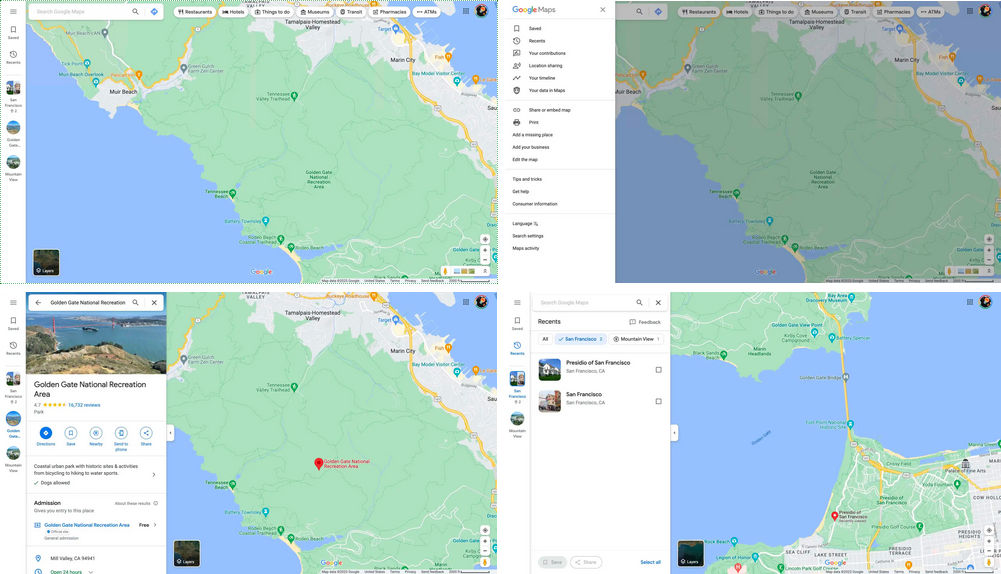 Mapy Google Maps pasek boczny testy