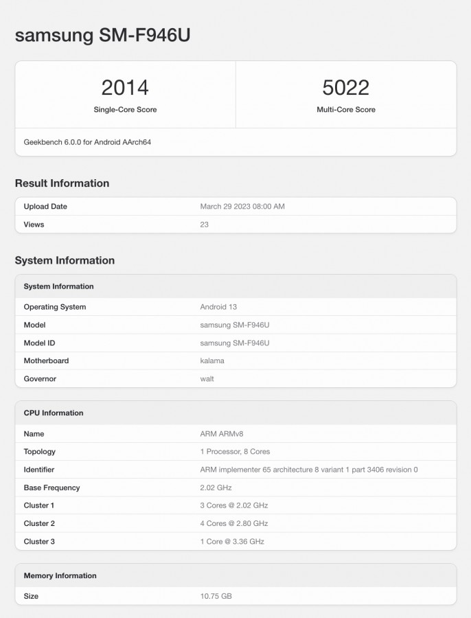 Samsung Galaxy Z Flip 5 Geekbench Snapdragon 8 Gen 2