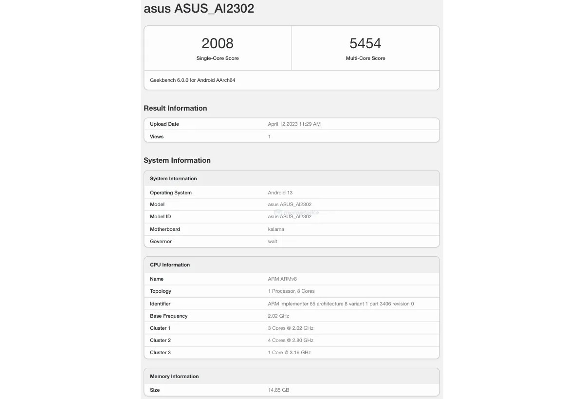 Asus ZenFone 10 Geekbench specyfikacja techniczna