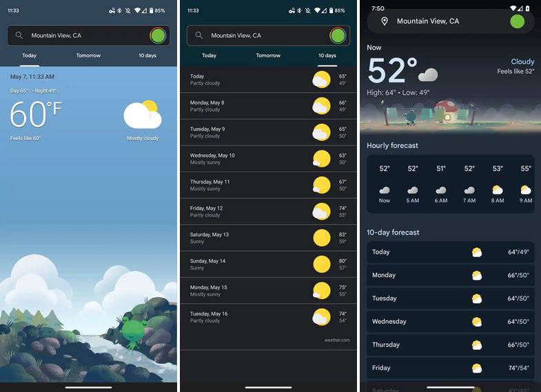 aplikacja Pogoda Google Android zmiany material You