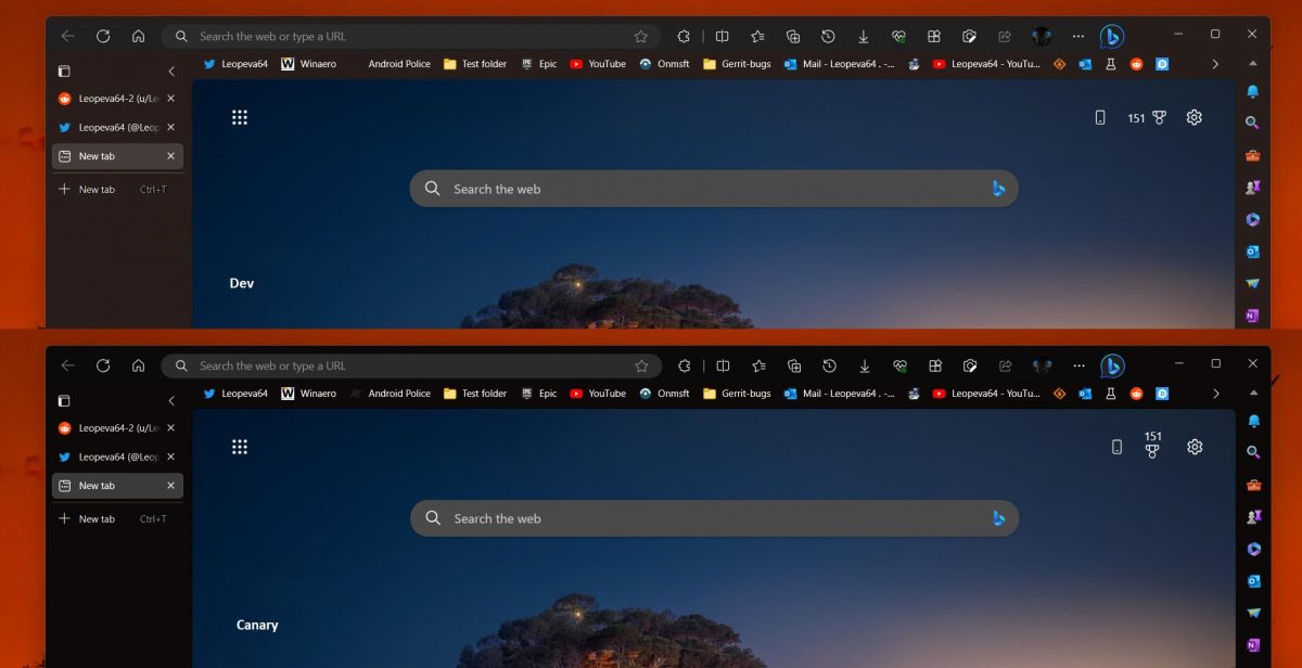 Microsoft Edge dark mode testy