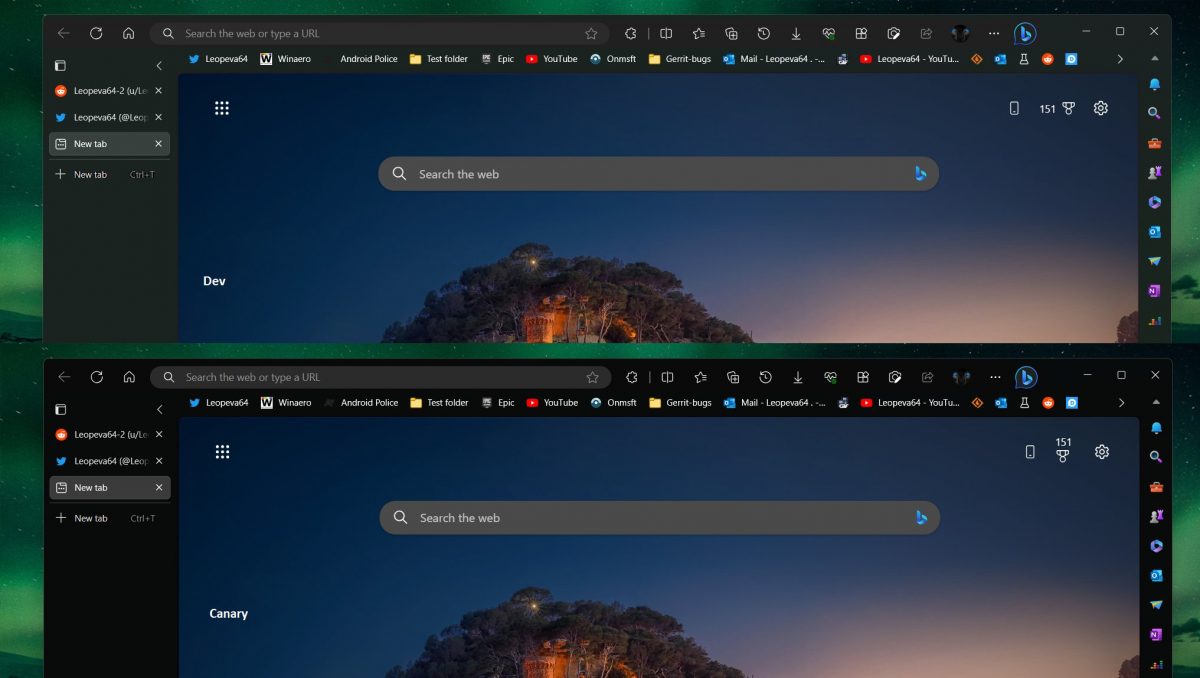 Microsoft Edge dark mode testy