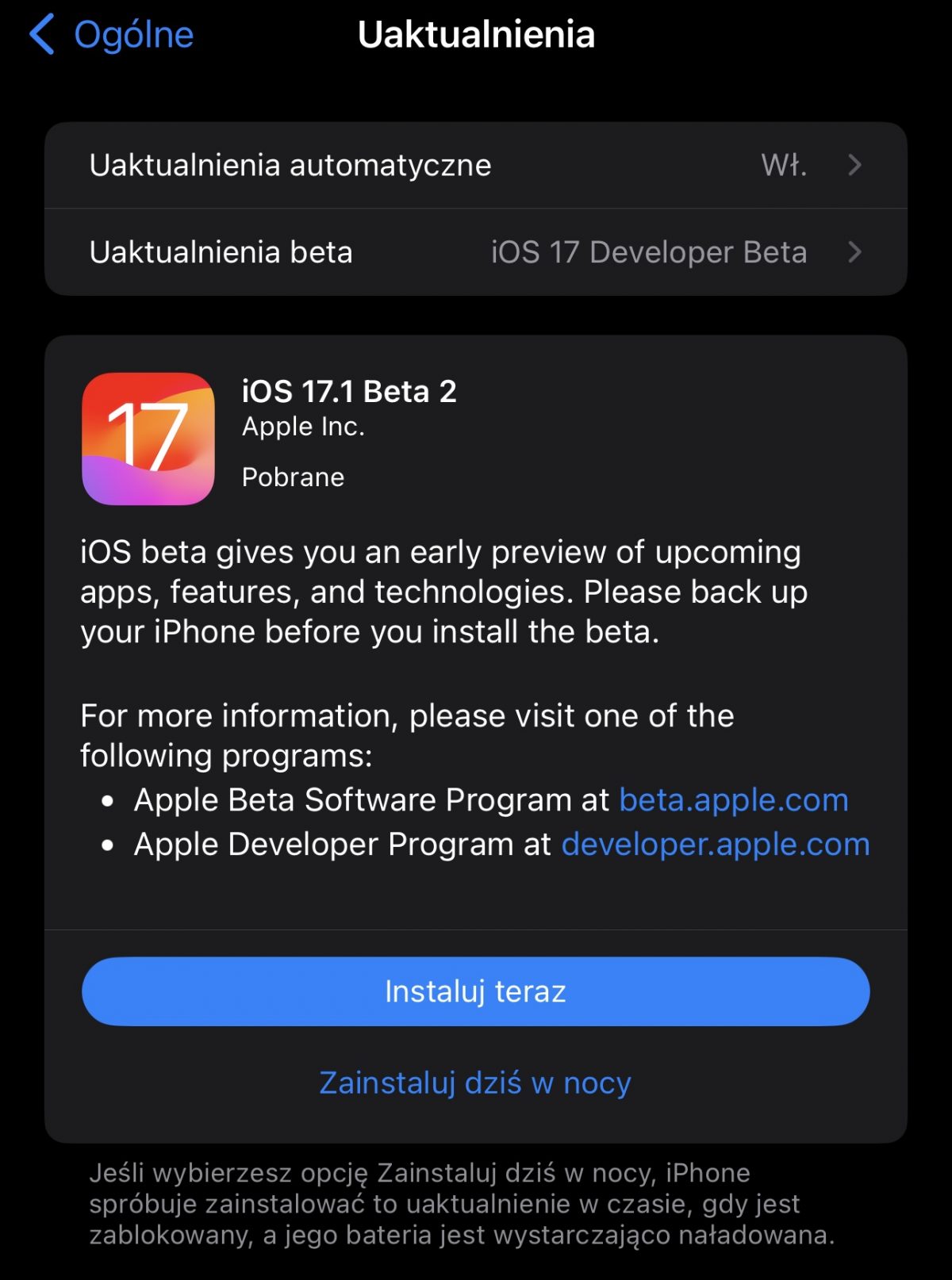 aktualizacja iOS 17.1 beta 2 nowości zmiany co nowego