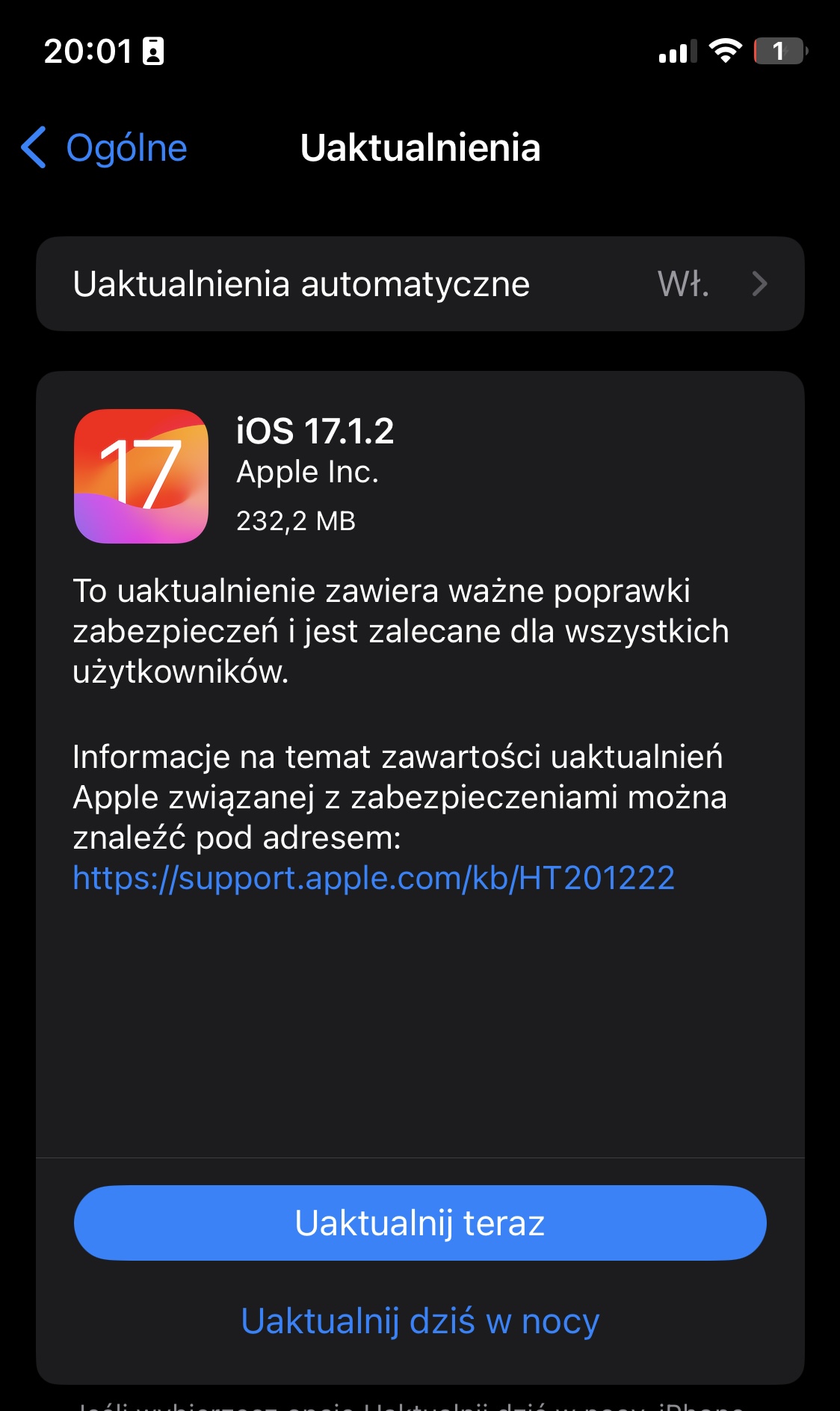 aktualizacja iOS 17.1.2 co nowego Apple iPhone
