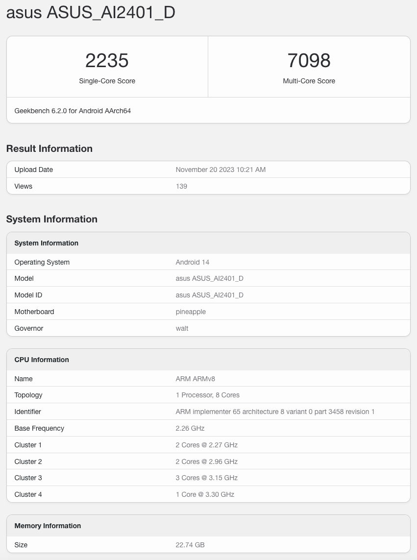 smartfon do gier Asus ROG Phone 8 Ultimate Geekbench specyfikacja