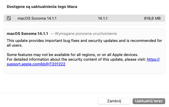 aktualizacja iOS 17.1.1 watchOS 10.1.1 macOS 14.1.1 co nowego nowości Apple iPhone