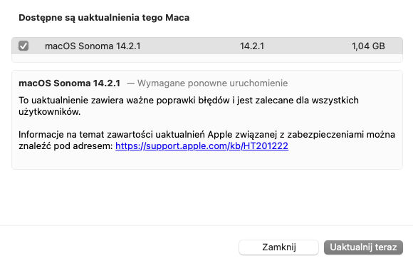 aktualizacja iOS 17.2.1 macOS 14.2.1 iOS 16.7.4 poprawki