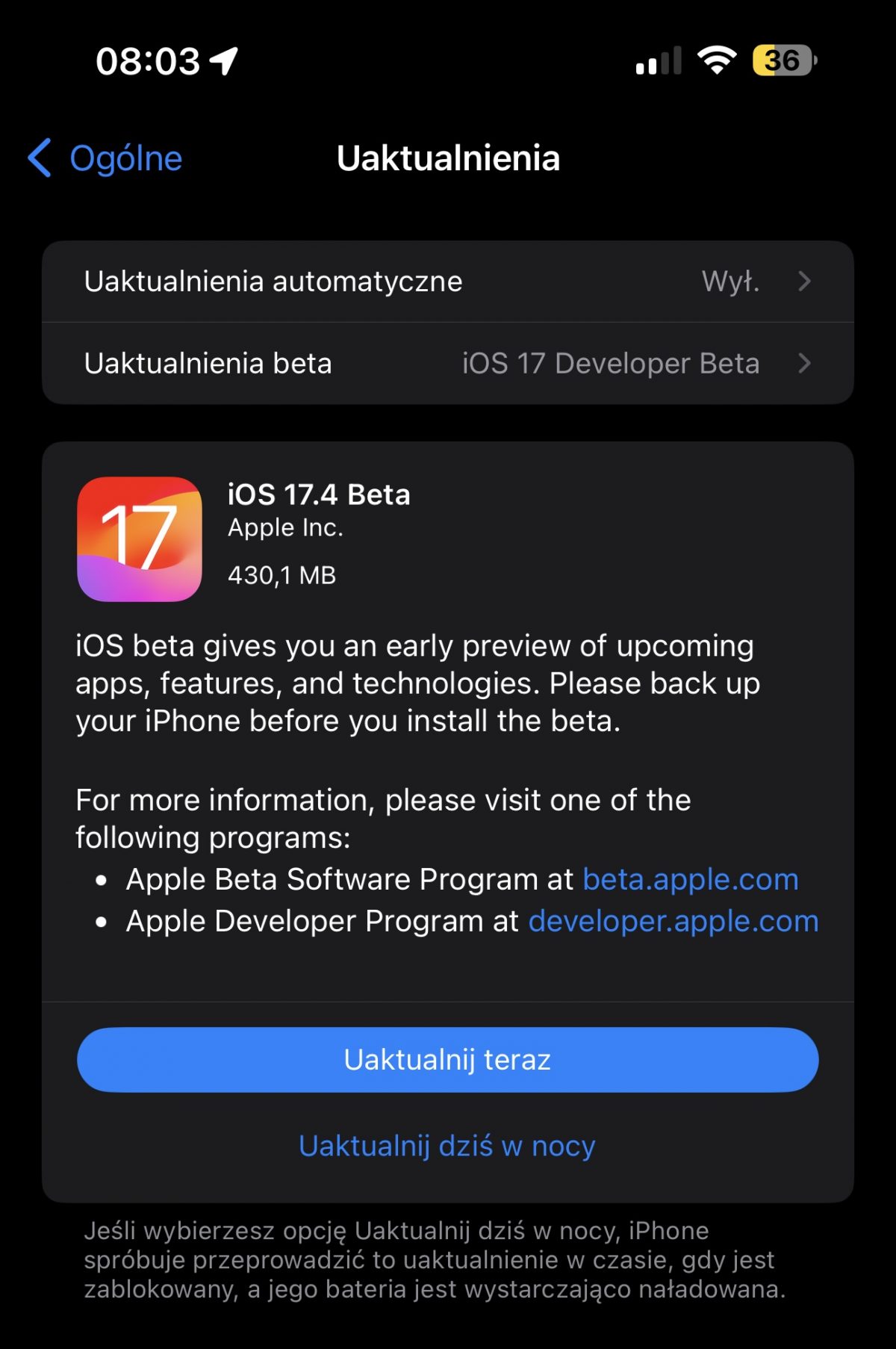aktualizacja iOS 17.4 beta 1 zmiany nowości Apple iPhone