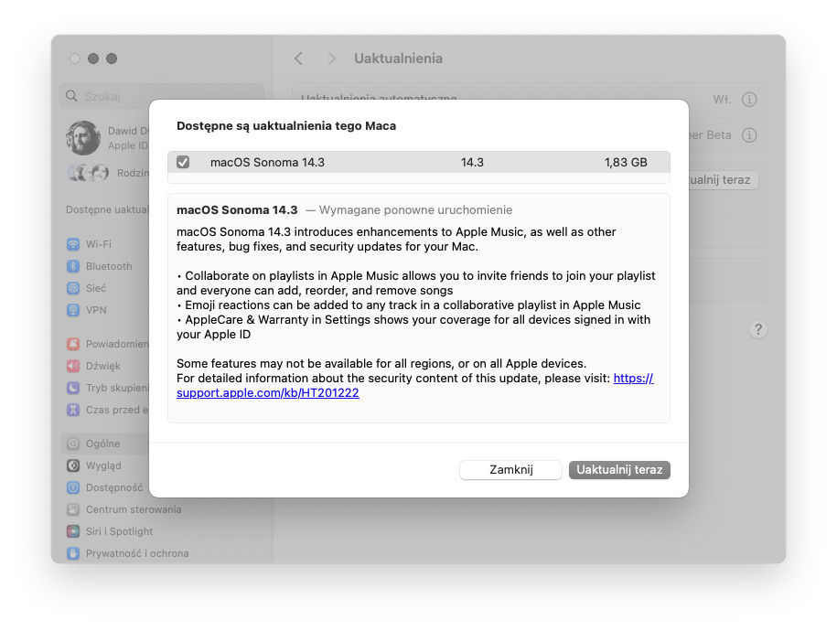 aktualizacja macOS 14.3 Sonoma co nowego Apple MacBook