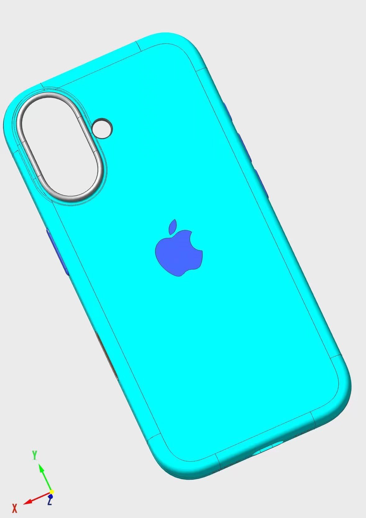 Apple iPhone 16 zmiany nowy przycisk rendery CAD